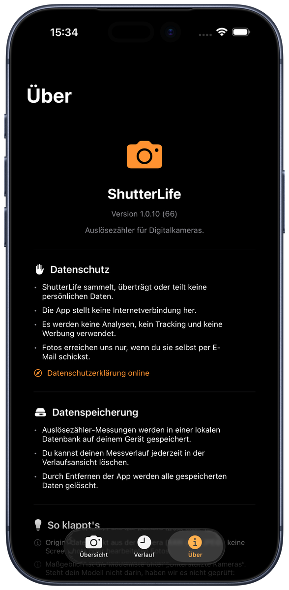 Über: was die App mit deinen Daten macht und wo sie gespeichert werden